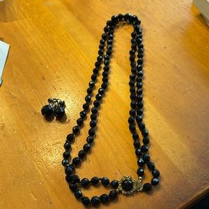 Gorgeous black beaded necklace with clip on earrings